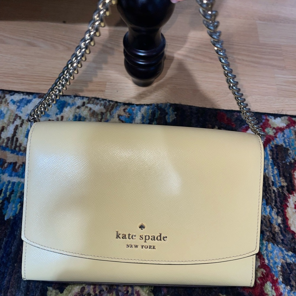 Kate Spade pastel yellow cross body bag with chain strap